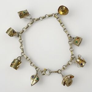 Vintage Charm Bracelet 800 Silver 7 inches 8 Charms Portuguese